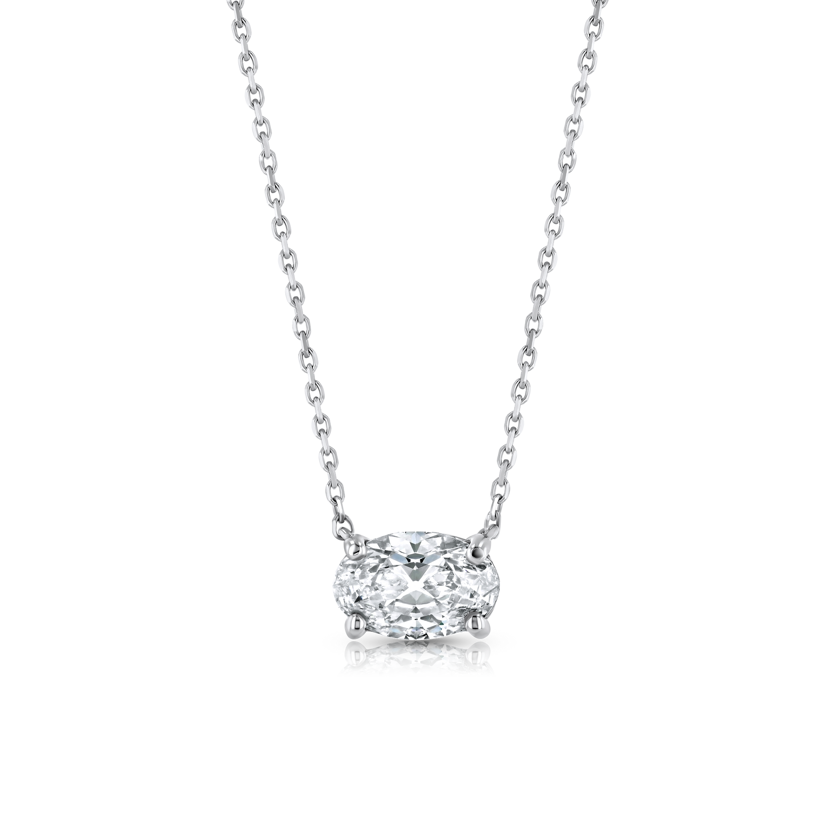 1.75Ct Oval Diamond Solitaire Necklace – 18K White Gold