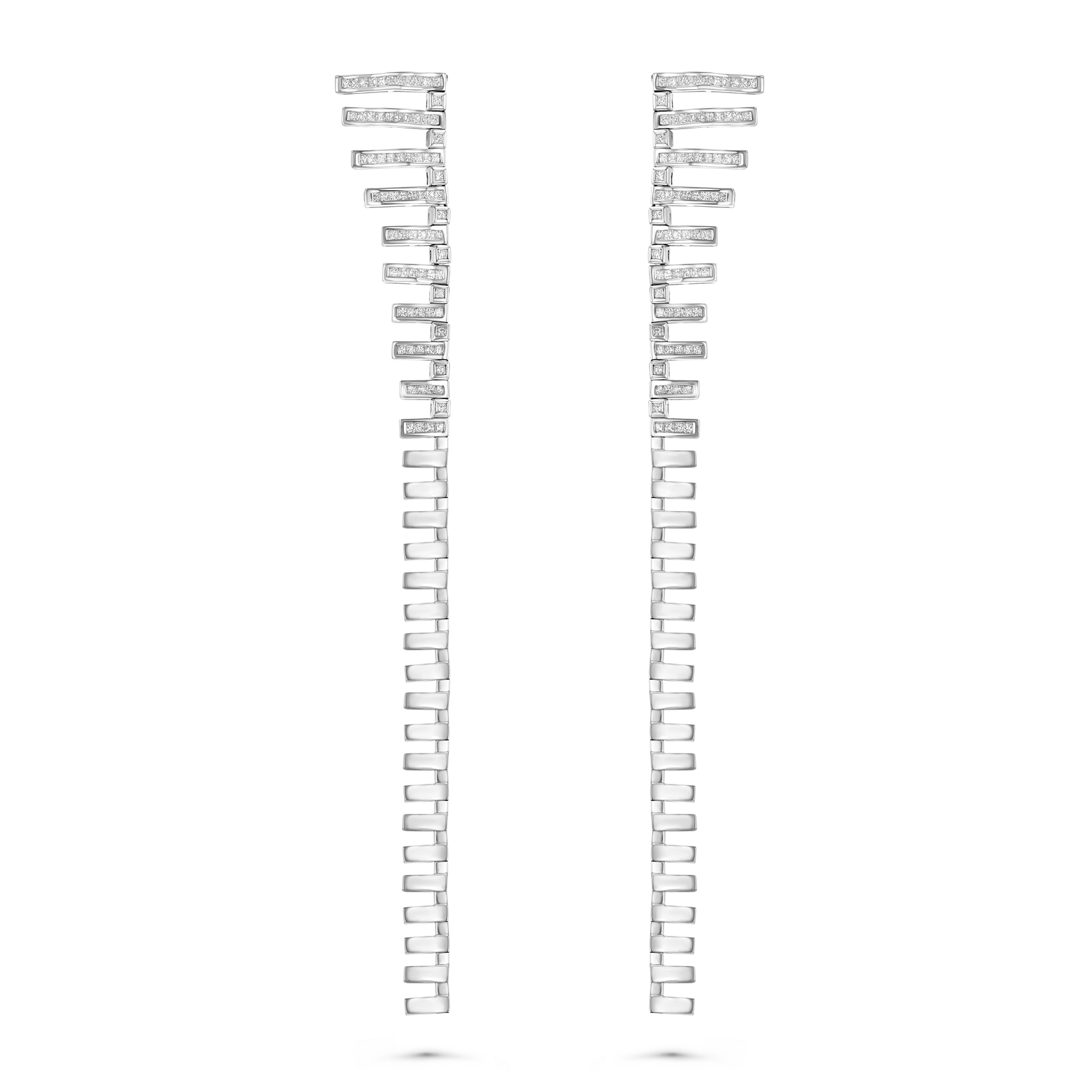 4.50Ct Princess Cut Linear Diamond Cascade Earrings – 18K White Gold