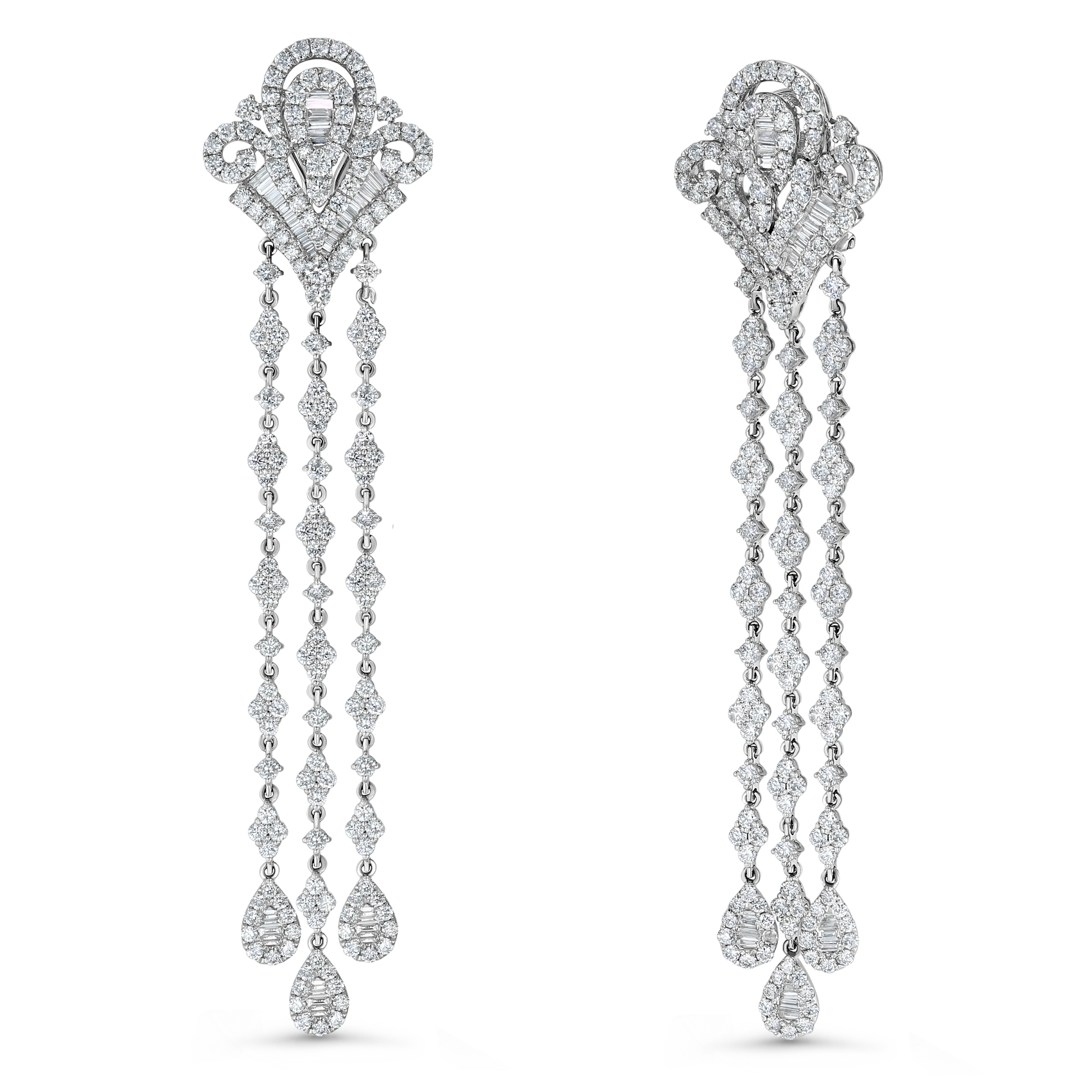 8.00Ct Art Deco Diamond Chandelier Earrings – 18K White Gold