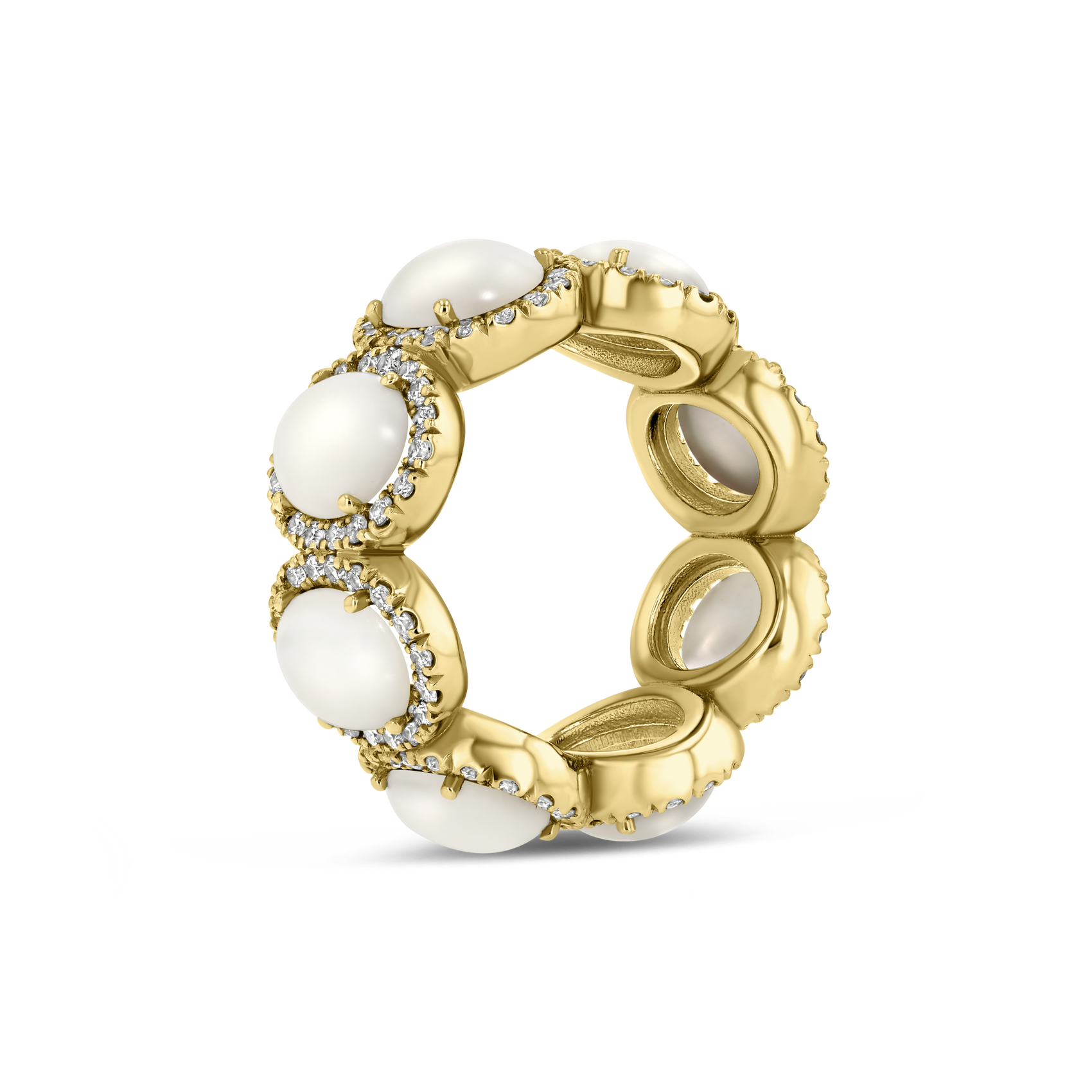 1.75Ct Oval Pearl & Diamond Halo Band – 18K Gold
