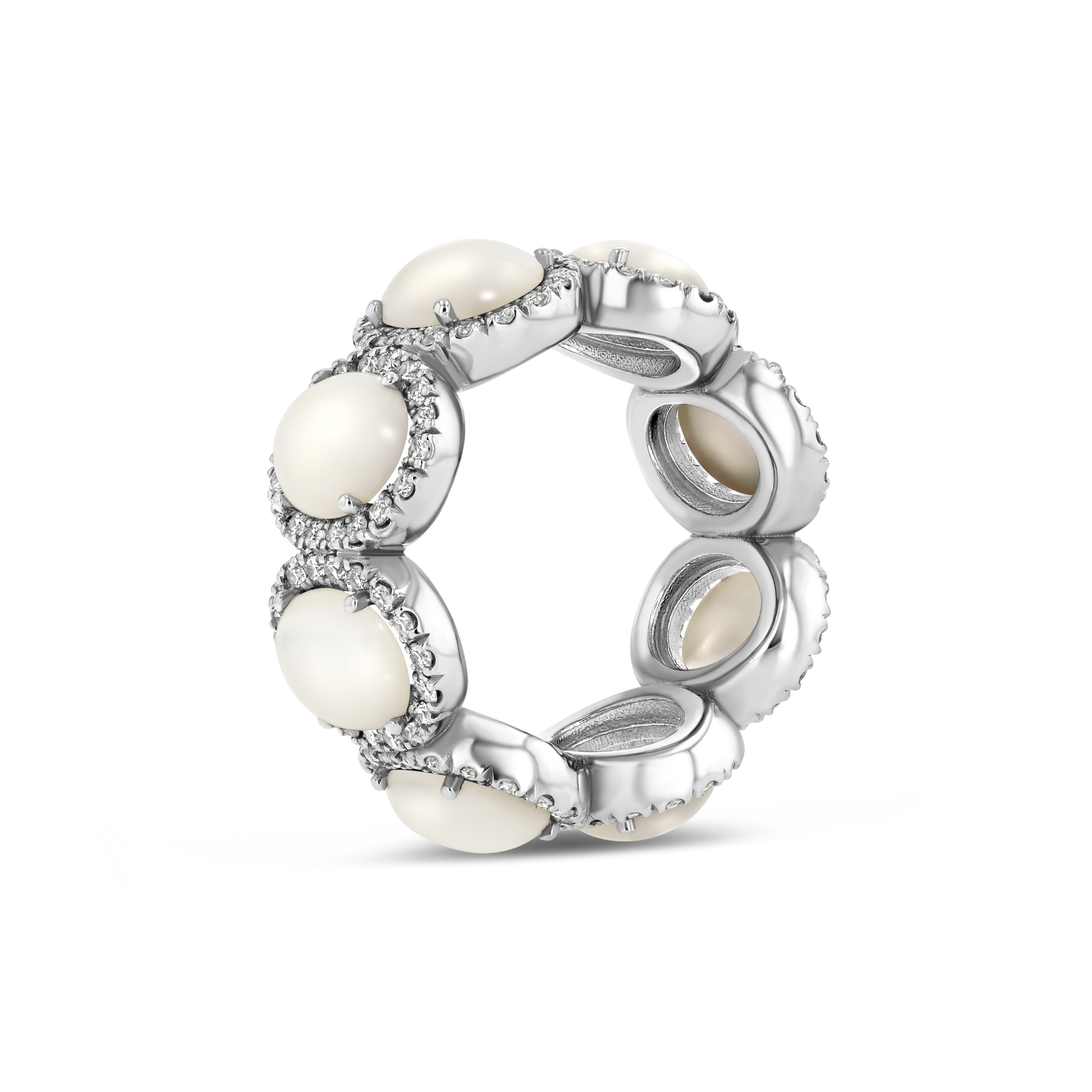 1.75Ct Oval Pearl & Diamond Halo Band – 18K Gold