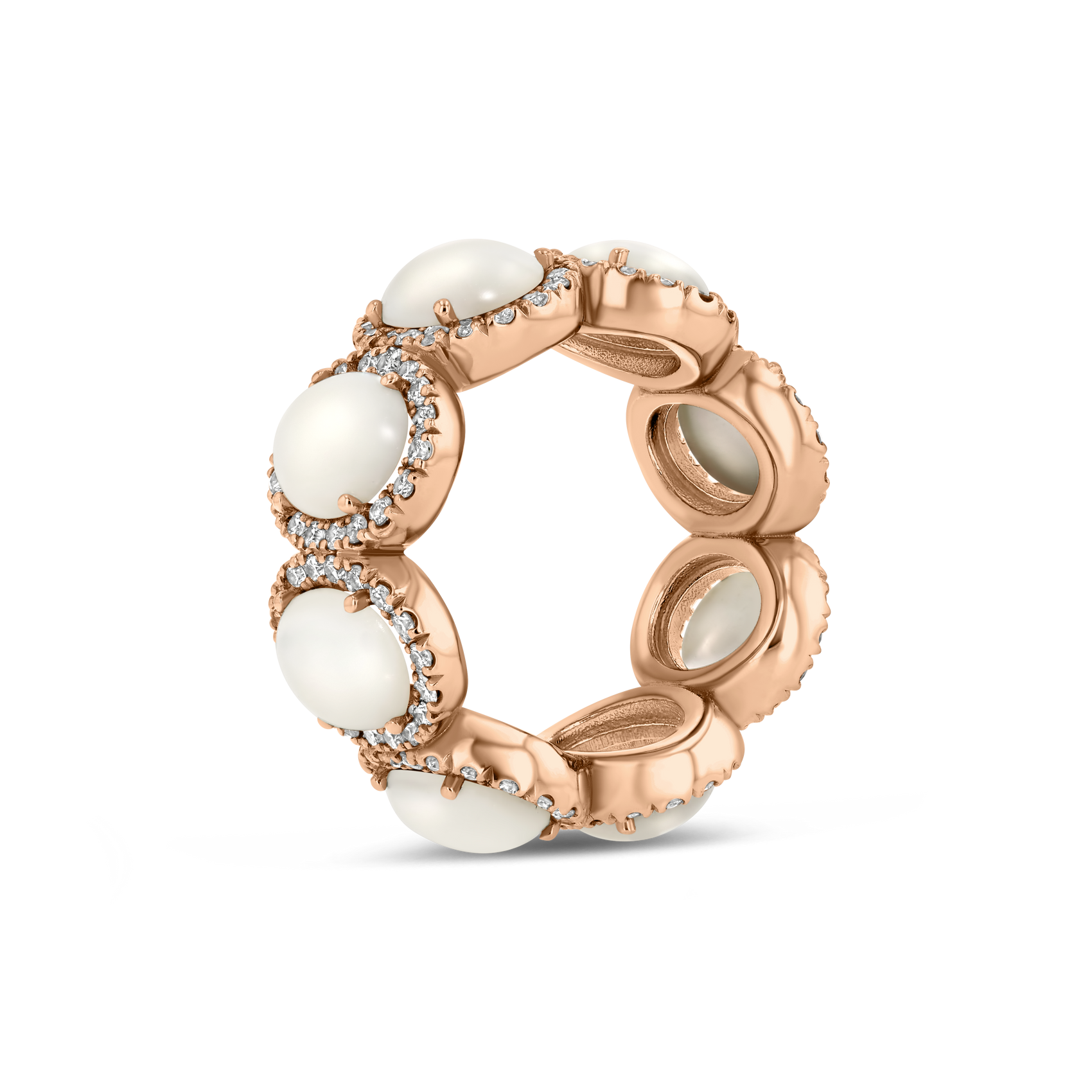 1.75Ct Oval Pearl & Diamond Halo Band – 18K Gold