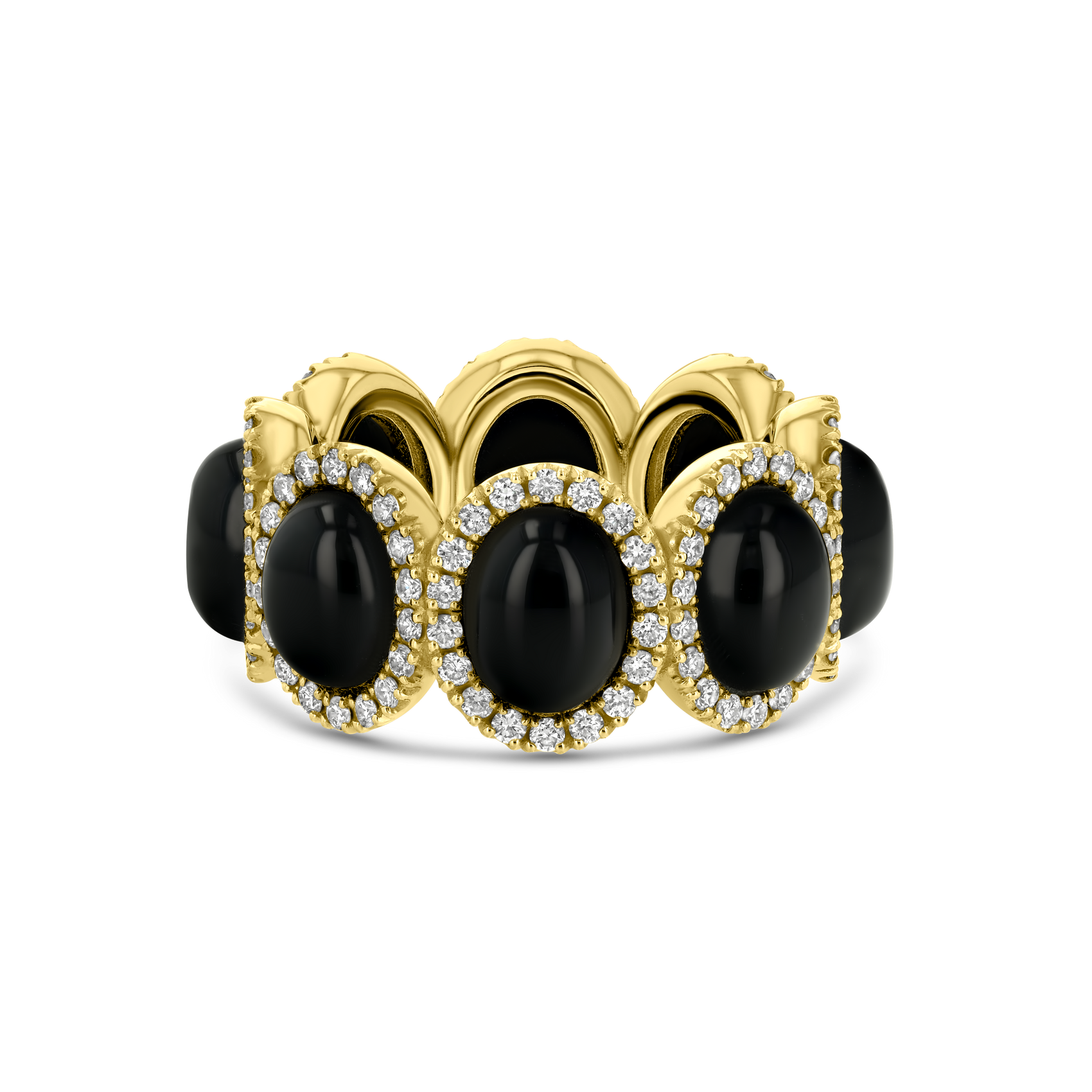 1.75Ct Black Onyx & Diamond Halo Band – 18K Gold