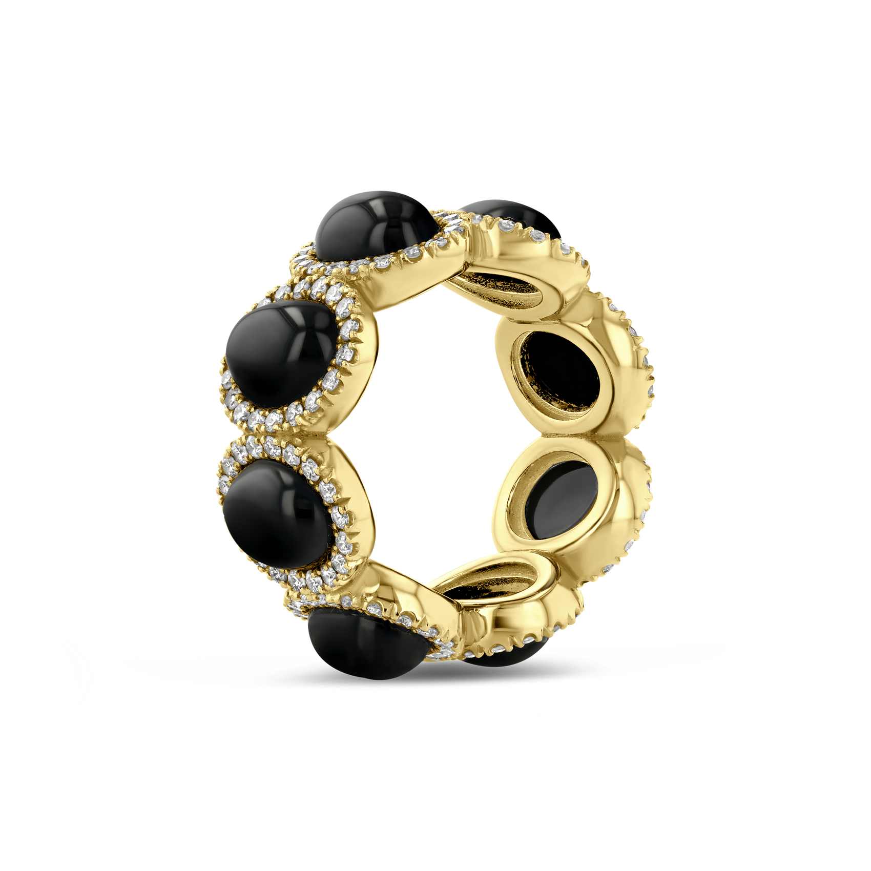 1.75Ct Black Onyx & Diamond Halo Band – 18K Gold