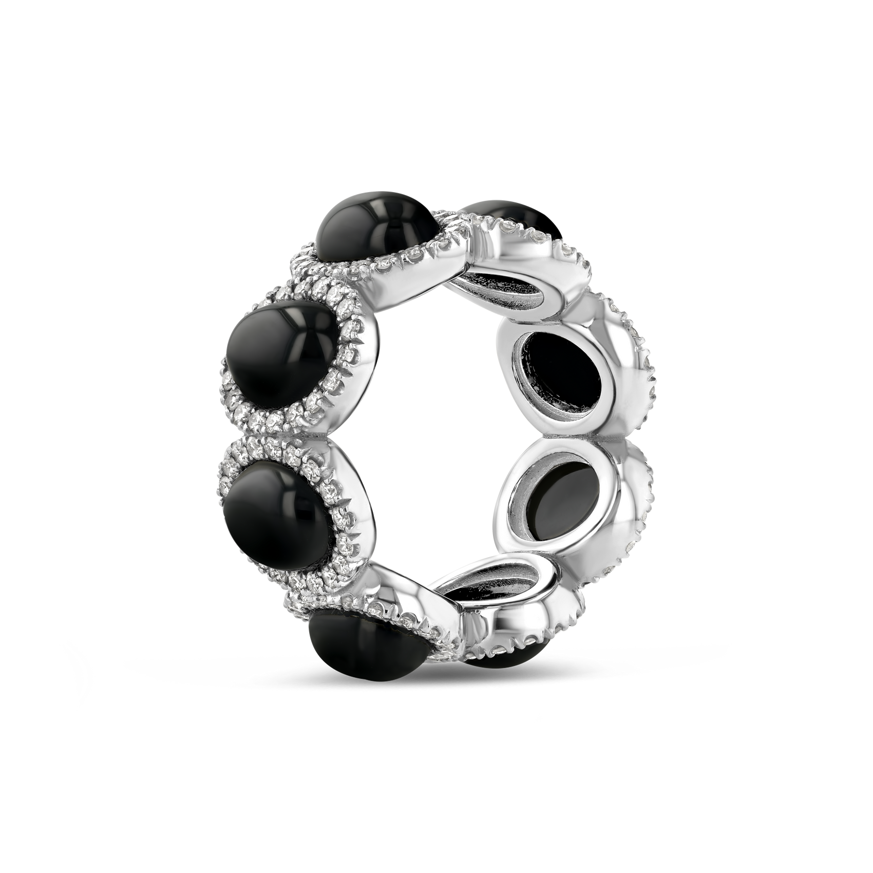 1.75Ct Black Onyx & Diamond Halo Band – 18K Gold