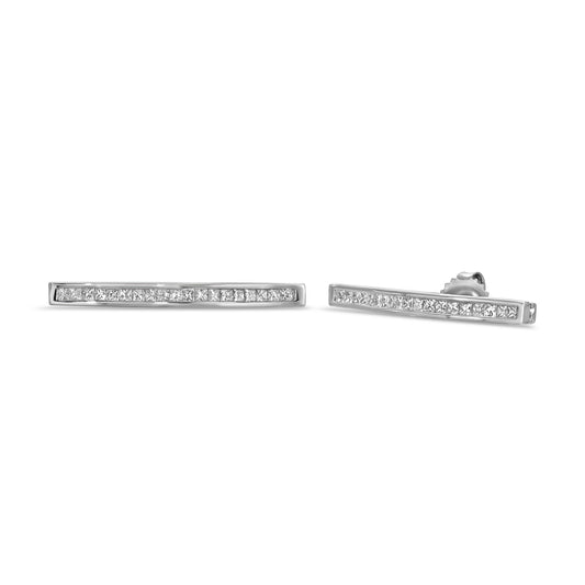 .50Ct Diamond Bar Stud Earrings – 14K White Gold